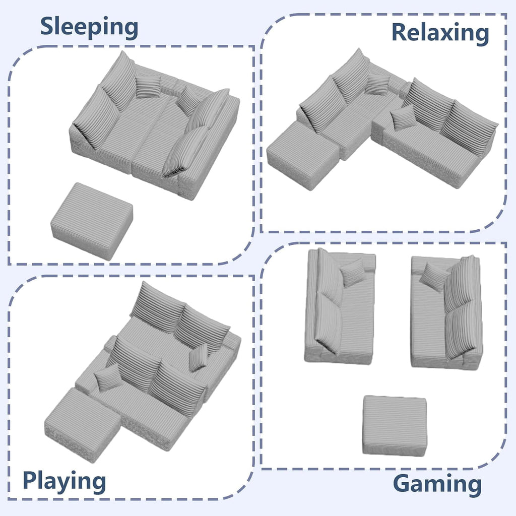 Style H-l Shaped-4 Seater+ottoman-grey W2824DIY17