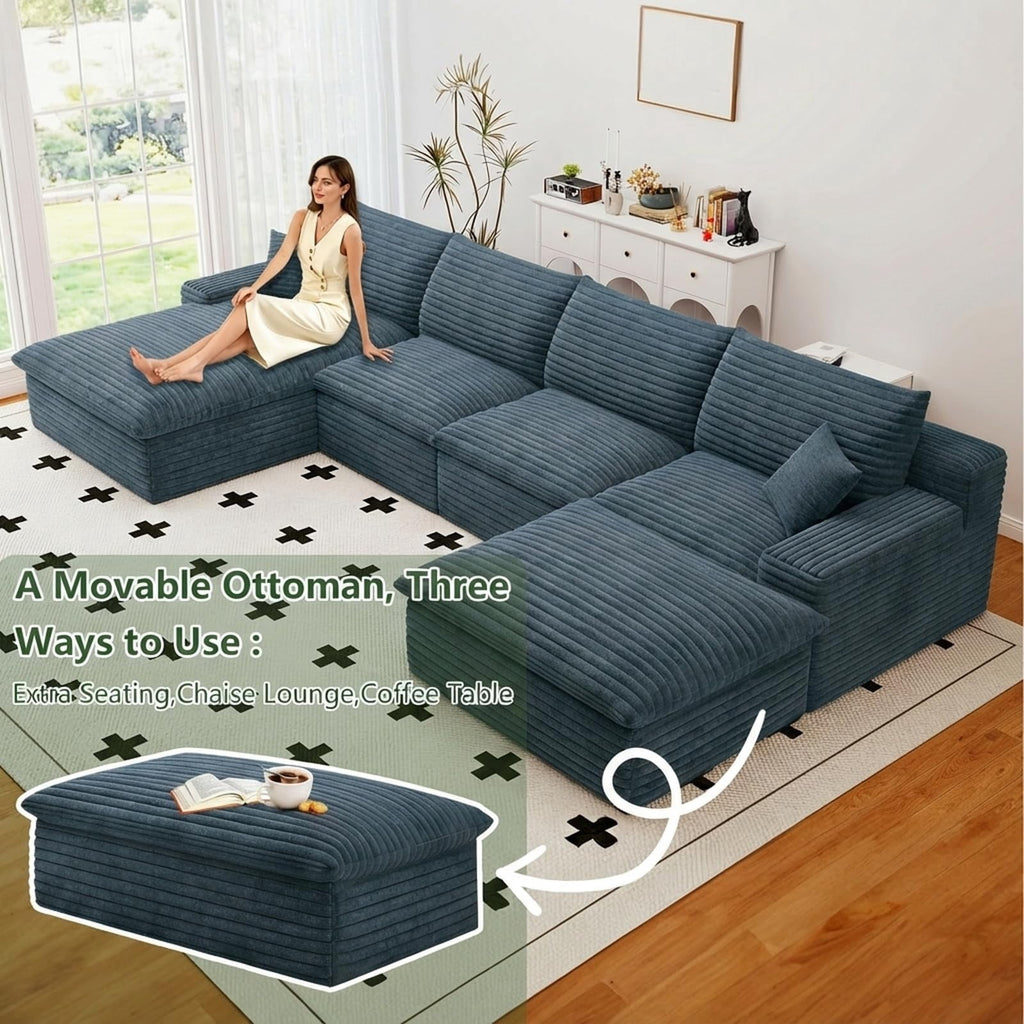 Blue U-4 Left+Ottoman W2824DIY103-ZZ