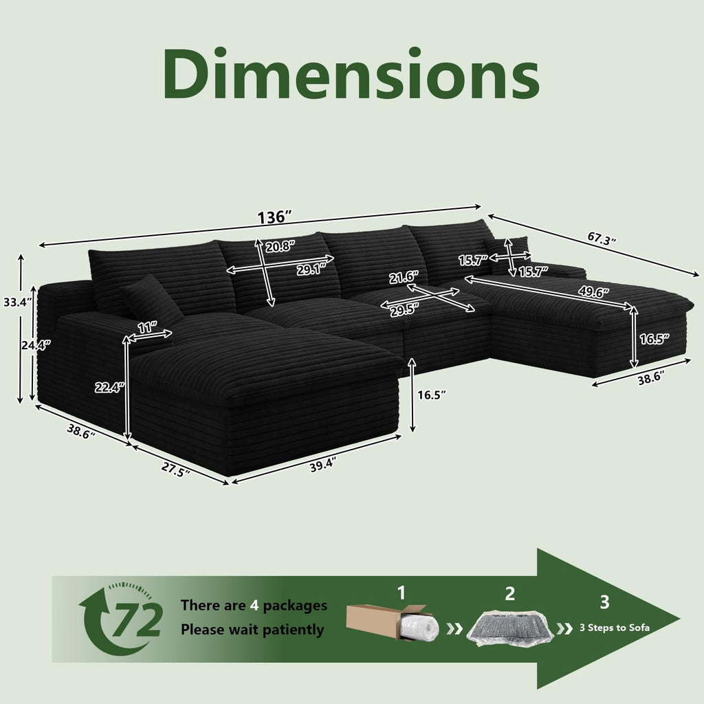 Blcak U-4 Right+Ottoman W2824S00152-ZZ