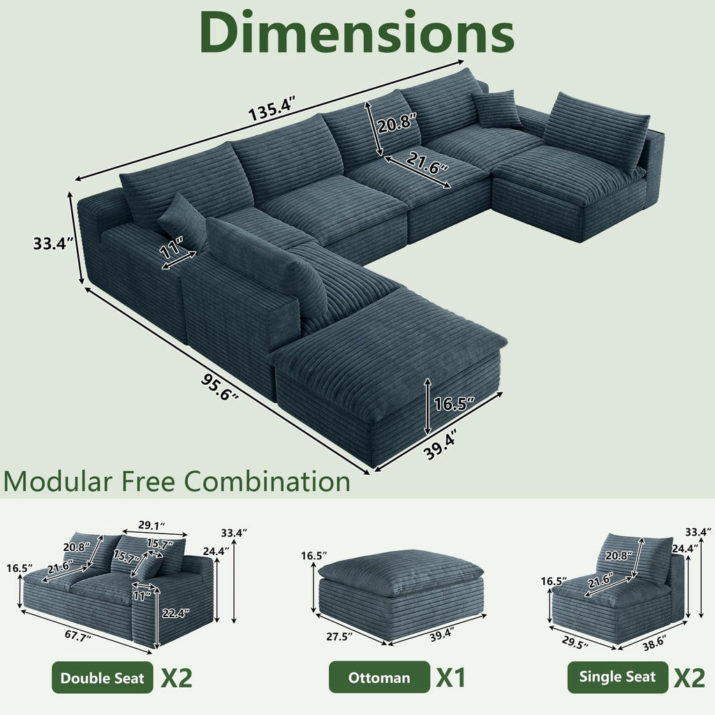 Blue U-6 Seater+Ottoman W2824DIY118-ZZ