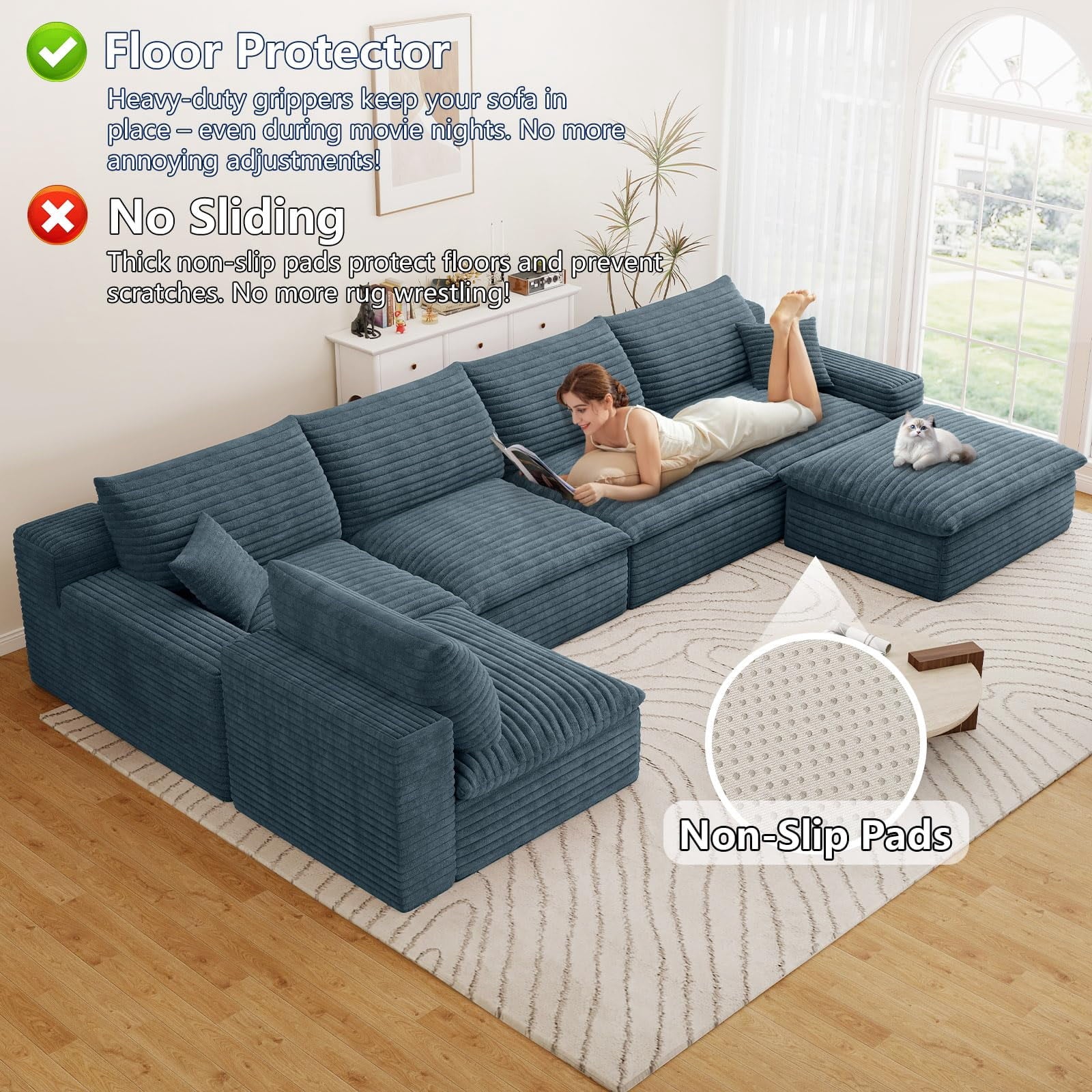 Blue U-5 Seater+Ottoman W2824DIY115-ZZ