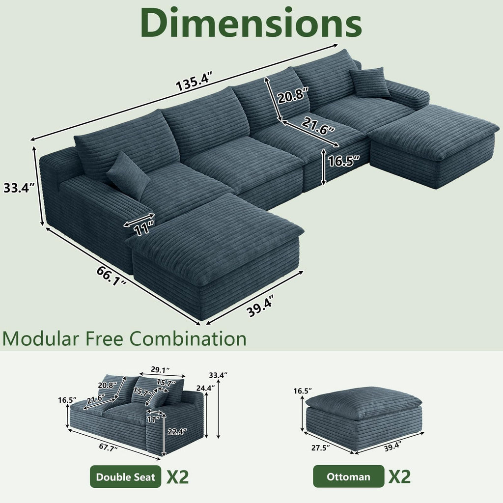Blue U-4 Seater+2 Ottoman W2824DIY140-Z