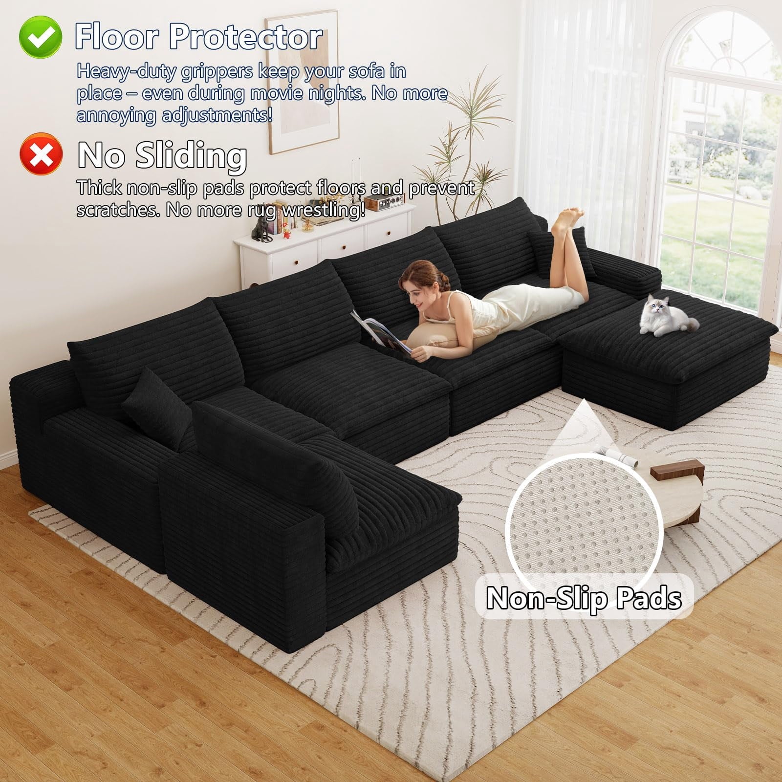 Blcak U-5 Seater+Ottoman W2824DIY119-ZZ