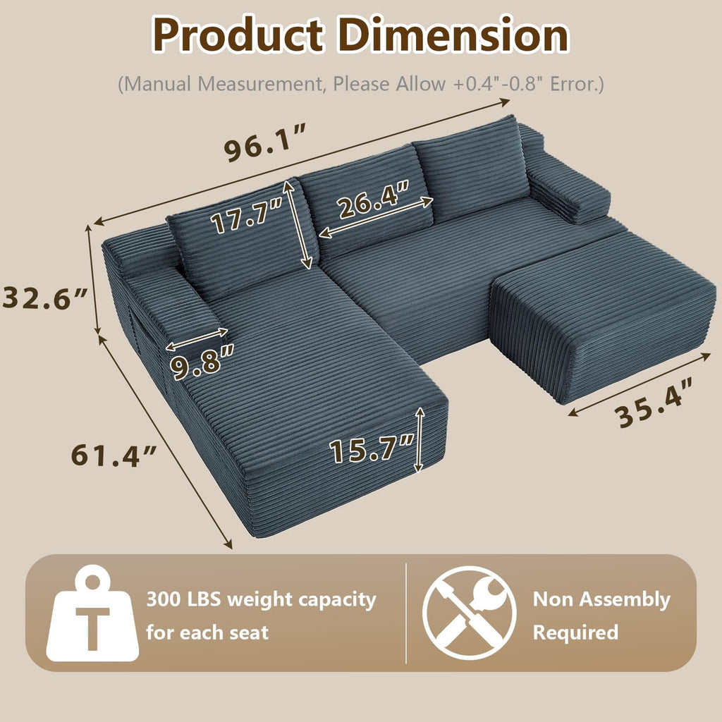 Drak Gray Small-3 Seaters Left Chaise+Ottoman-96.1 inch W2339DIY05
