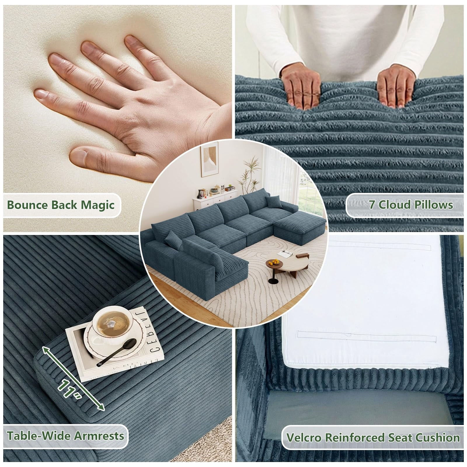 Blue U-5 Seater+Ottoman W2824DIY115-ZZ