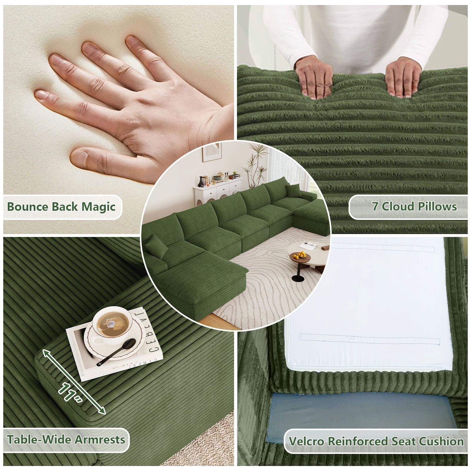 Green U-5 Seater+2 Ottoman W2824DIY129-Z
