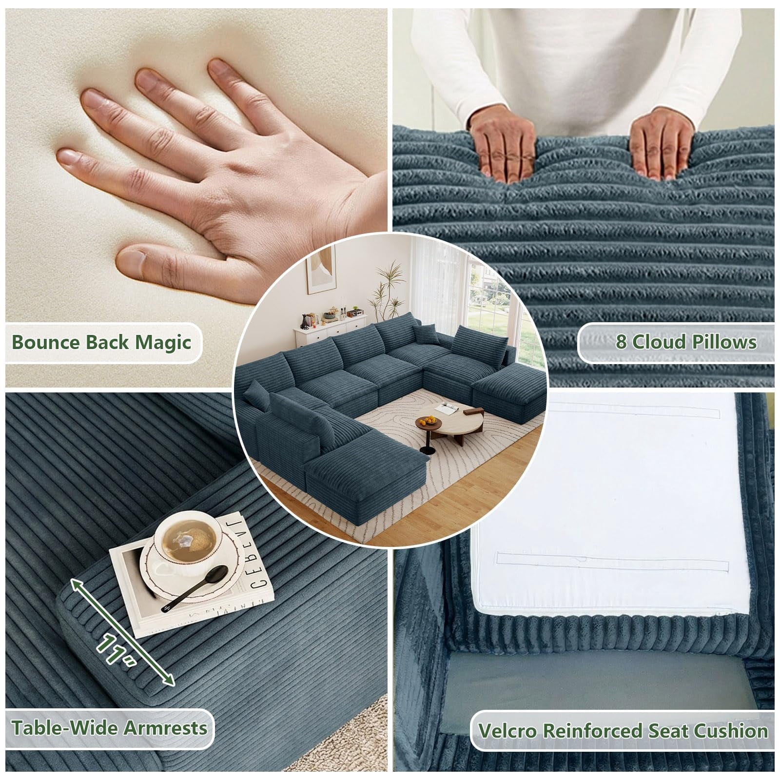 Blue U-6 Seater+2 Ottoman W2824DIY109-ZZ