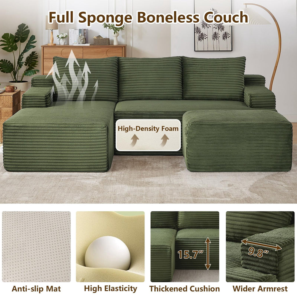 Green Small-3 Seaters Left Chaise+Ottoman-96.1 inch W2339DIY09
