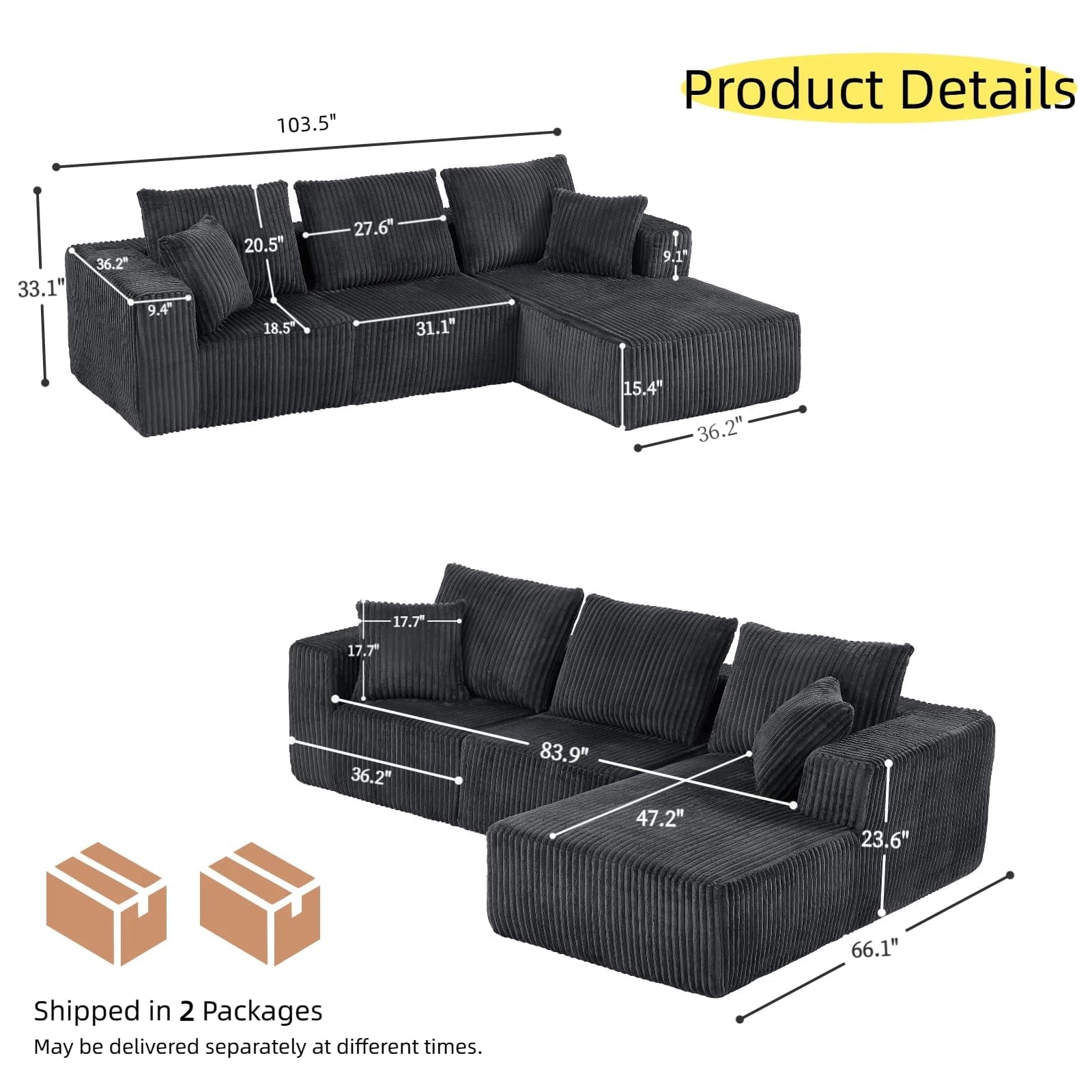 Dark Gray Right Facing Chaise W2339S00048