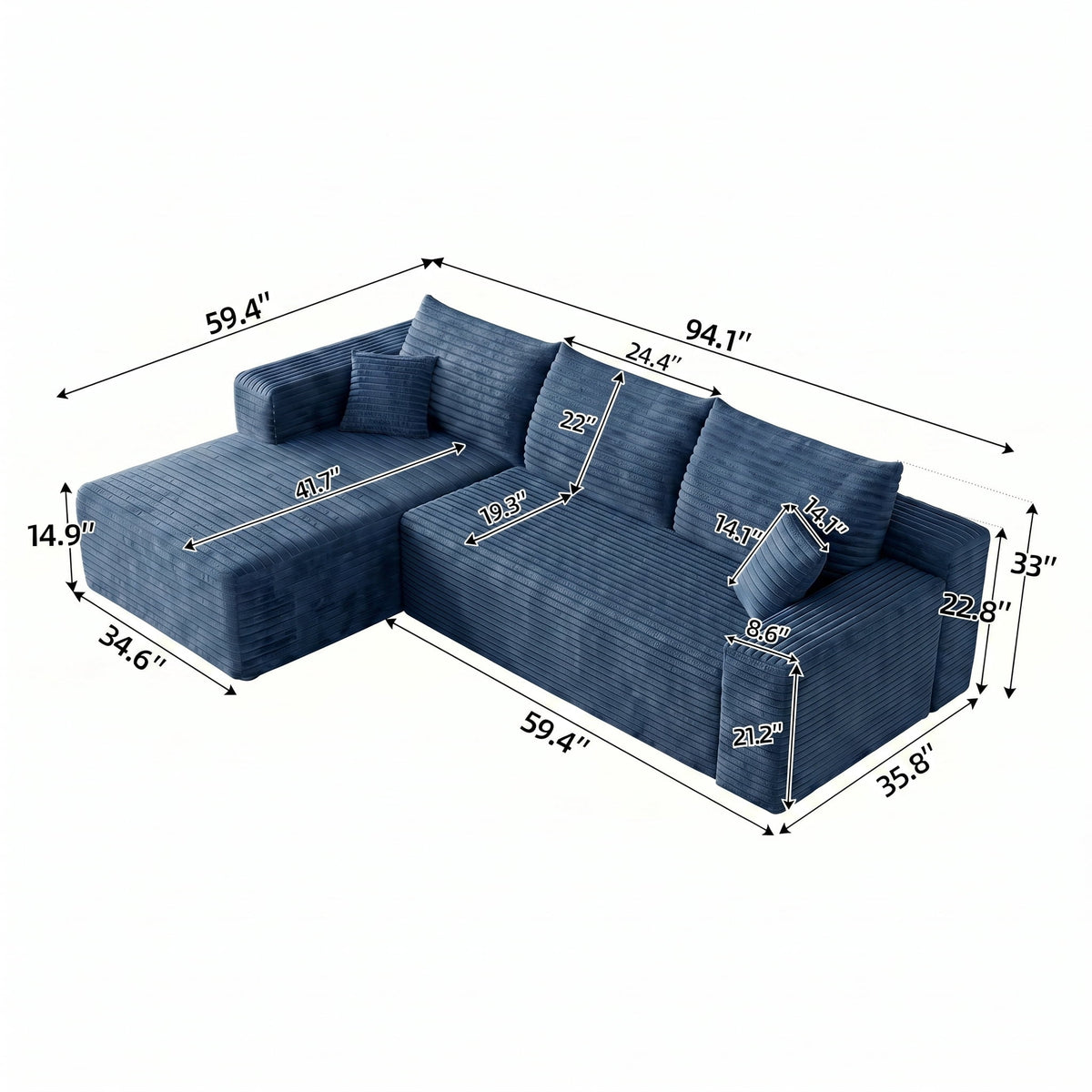 Blue Left Facing Chaise W5571P500139-