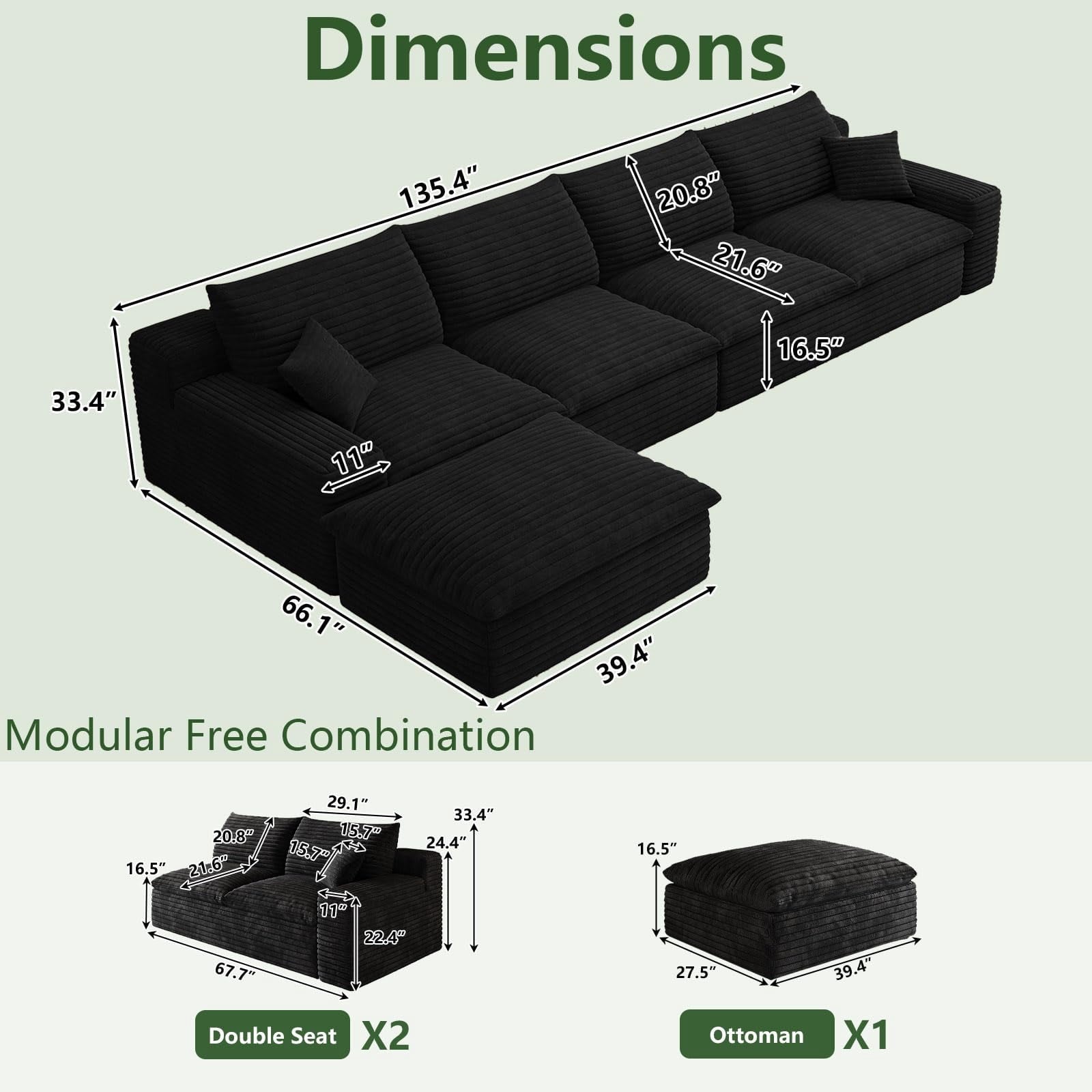 Black L-4 Seater+Ottoman W2824DIY131-Z