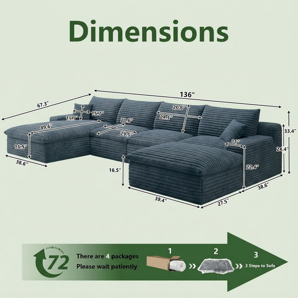 Blue U-4 Left+Ottoman W2824DIY103-ZZ