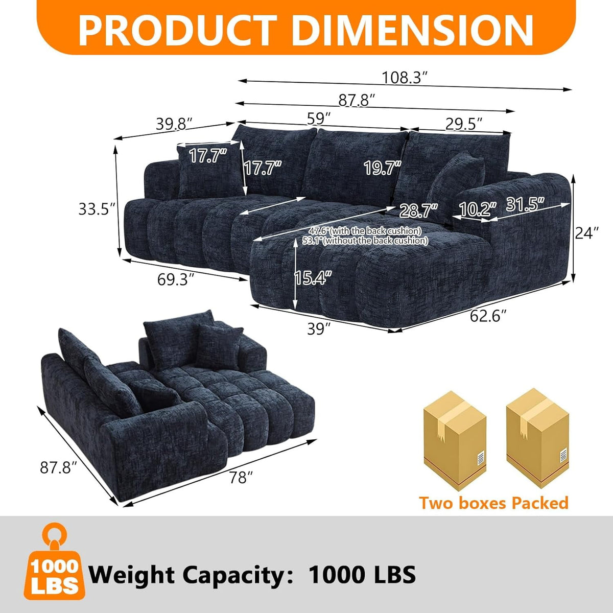 Blue Right Facing Chaise W2339S00036