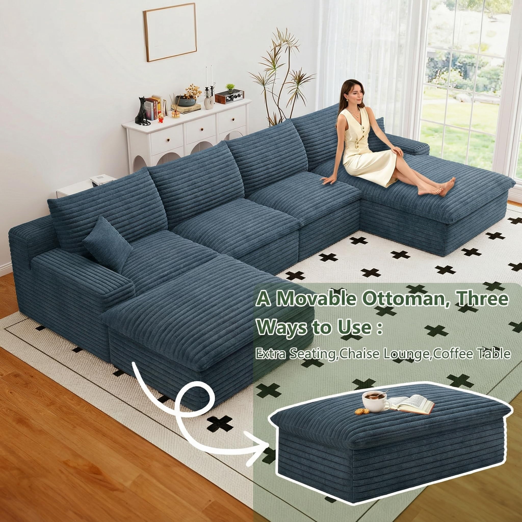 Blue U-4 Right+Ottoman W2824DIY104-Z
