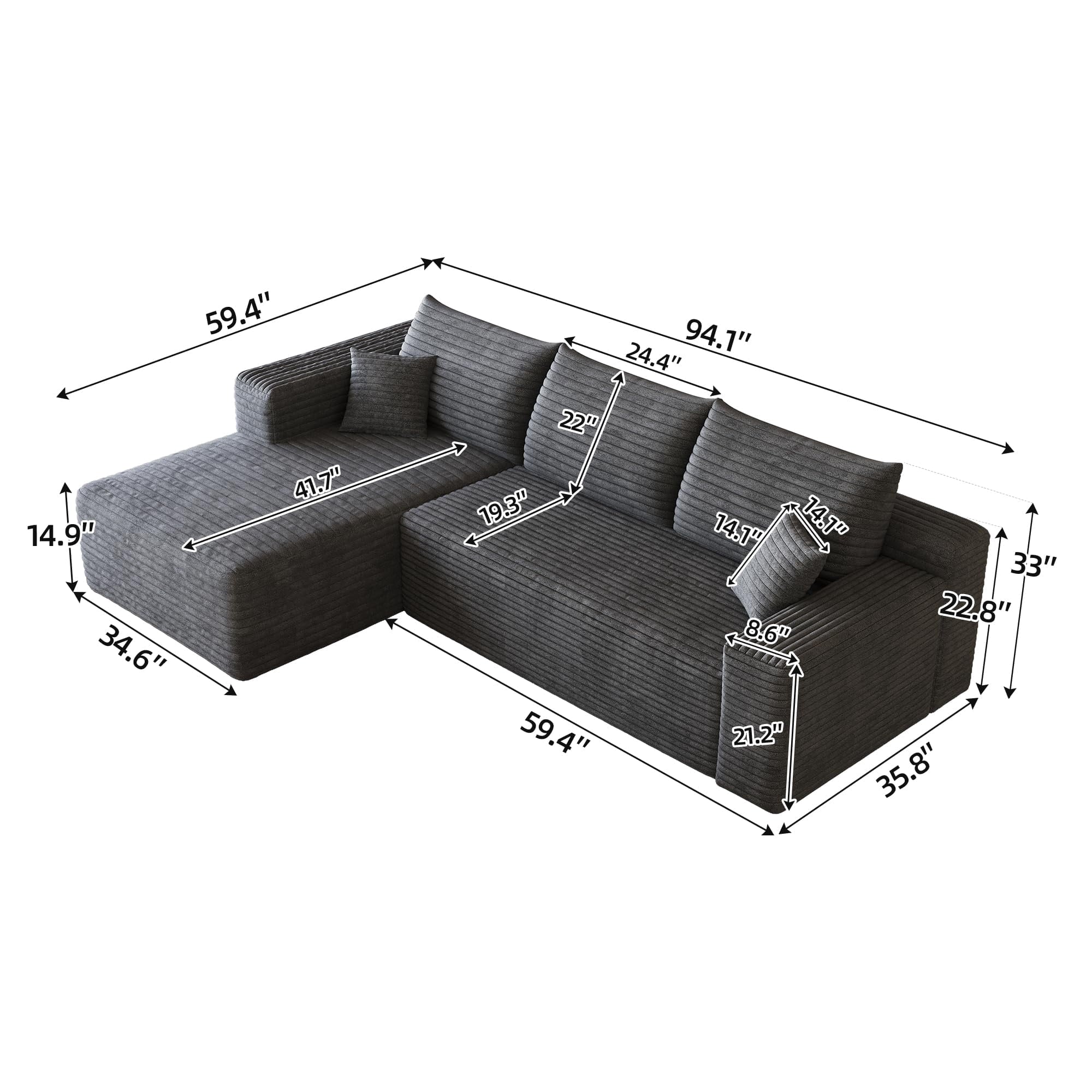 Darkgrey Left Facing Chaise W5571P500143-