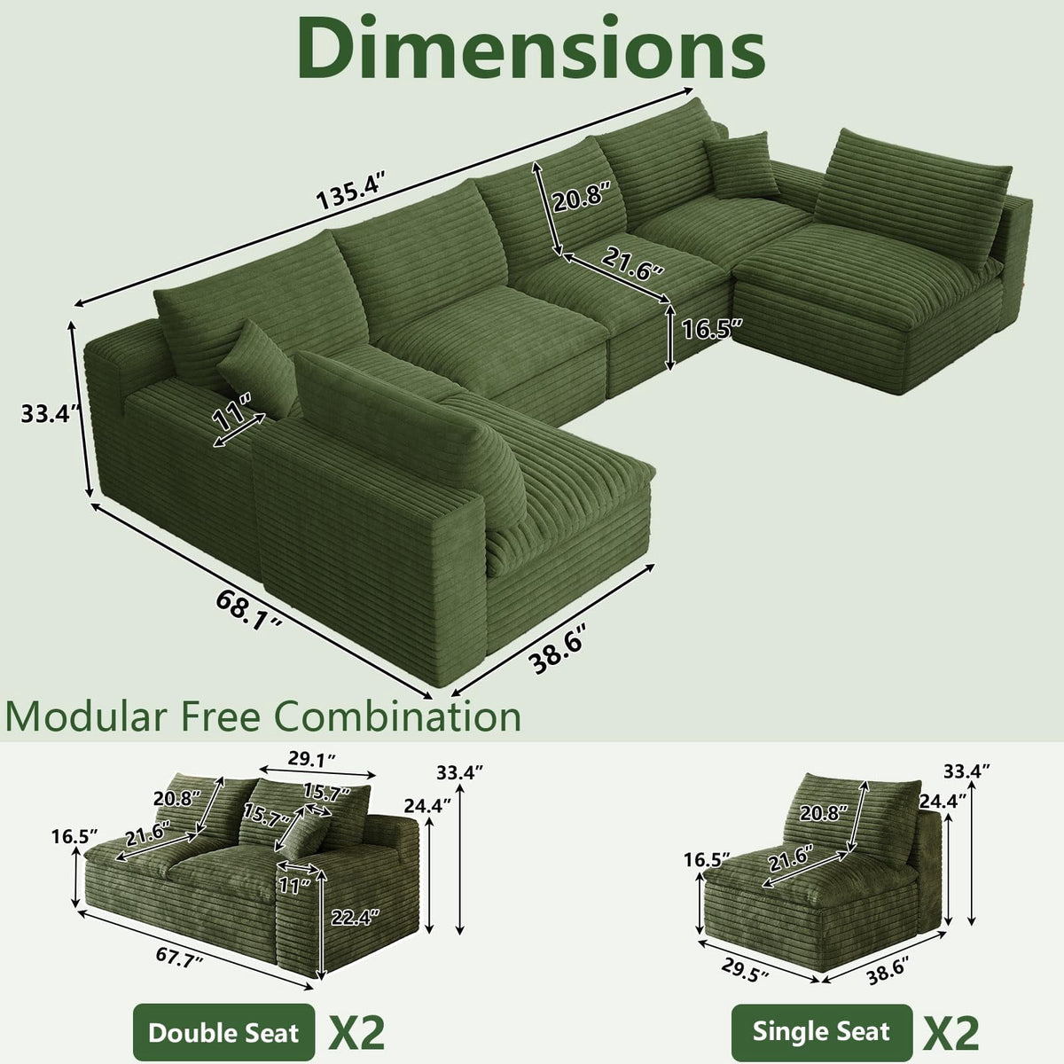 Green U-6 Seater W2824DIY149-Z