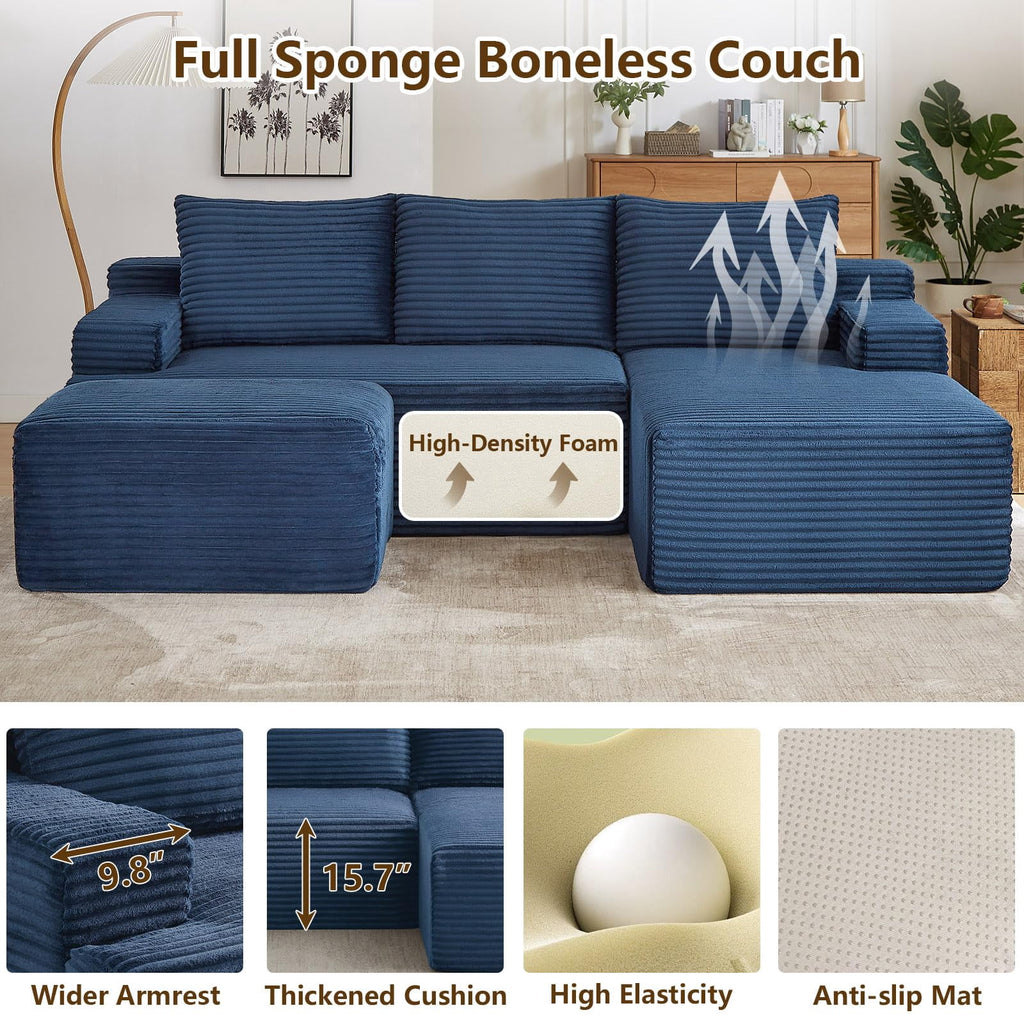 Blue Small-3 Seaters Right Chaise+Ottoman-96.1 inch W2339DIY08
