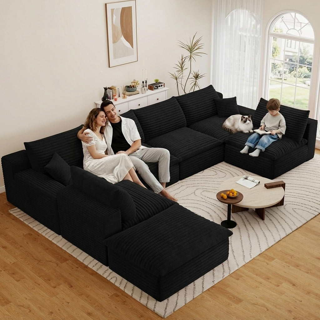 Black U-6 Seater+Ottoman W2824DIY124-Z