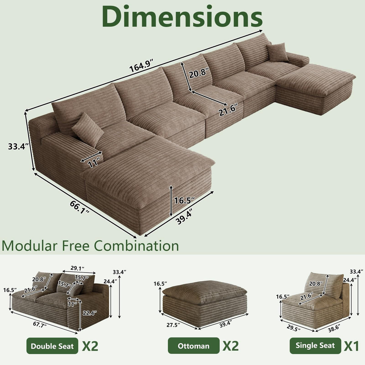 Camel U-5 Seater+2 Ottoman W2824DIY110-Z