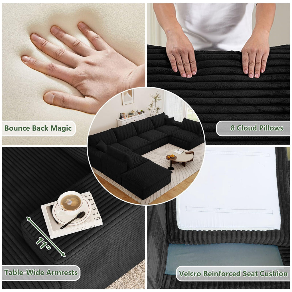 Black U-6 Seater+Ottoman W2824DIY124-Z