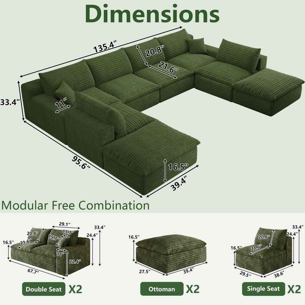 Green U-6 Seater+2 Ottoman W2824DIY151-Z